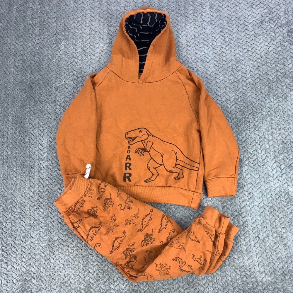 Free Planet Hoodie Jogger Set Kids 5 Orange Dinosaur 2-Piece FP5F24RUS